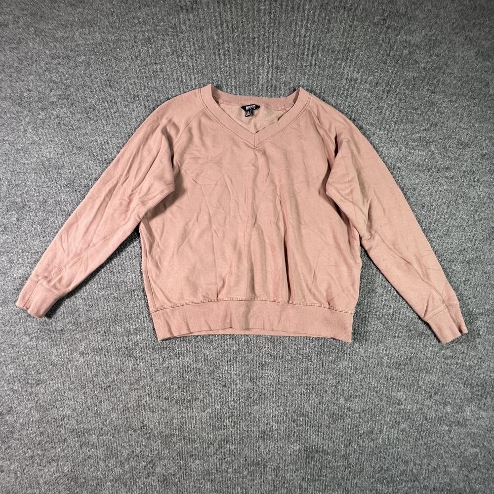 Buffalo David Bitton Pink Viscose Fleece Lined V-Neck Sweatshirt Womens M Raglan